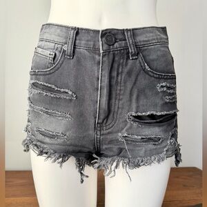 UNIF Charcoal Distressed Jean Shorts